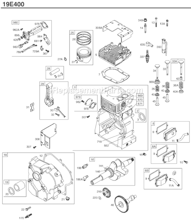 Page A Diagram and Parts List for 19E400 0069-1168 Briggs and Stratton Engine